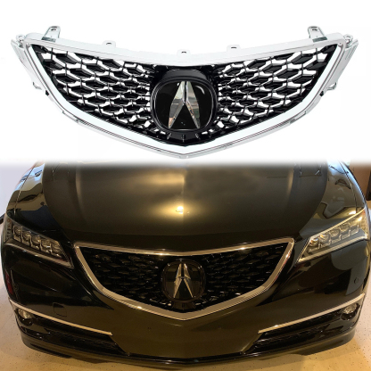 For 2015-2017 Honda Acura TLX Grille Upgrade 2018 Acura TLX Style Grill with Emblem Chrome + Glossy Black 