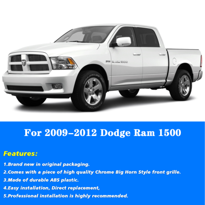For 2009-2012 Dodge Ram 1500 Front Grille Chrome Big Horn Style Grill with Letter