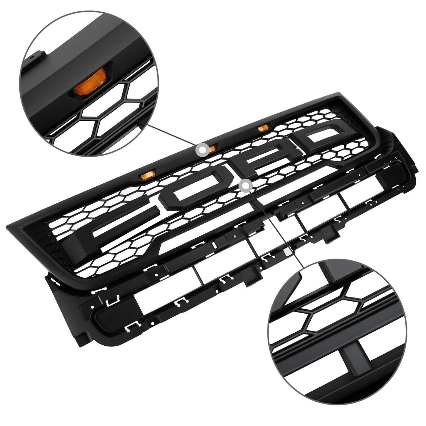 For 2016-2018 Ford Explorer Raptor Style Front Grille W/Lights & Letters Black