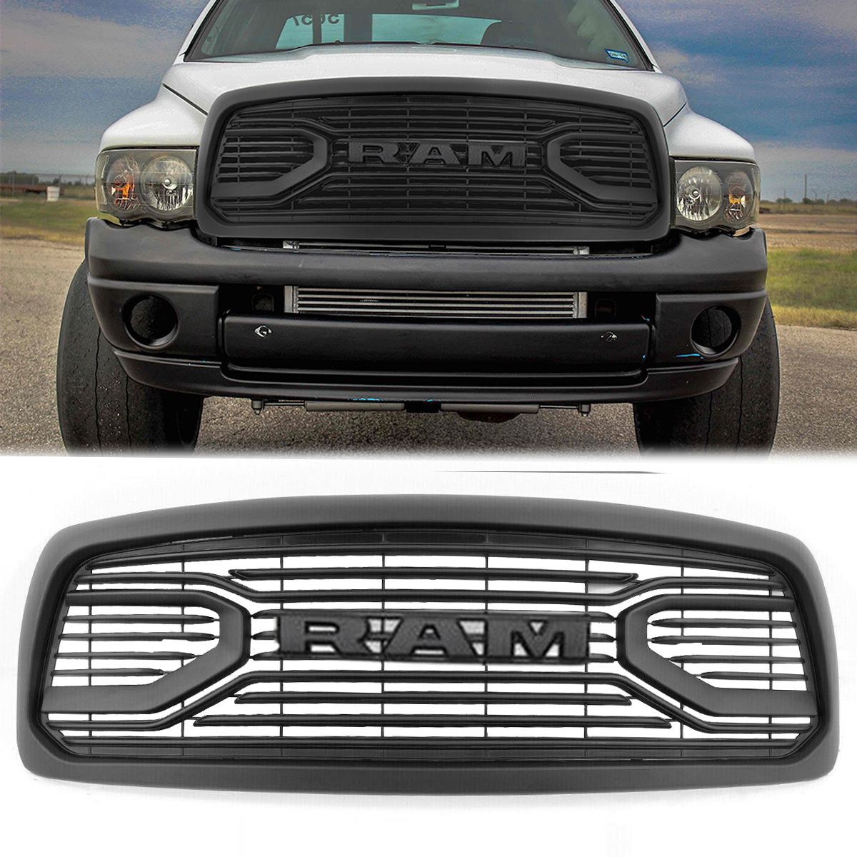 Front Grille For 2002-2005 Dodge RAM 1500 Big Horn Style Grill w/ Letters Matte Black