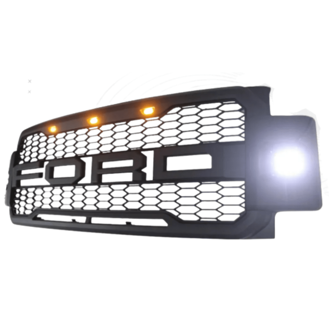 For 2017-2019 Ford F250 F350 F450 F550 Super Duty Grill Raptor Style Front Grille With Light Matte Black