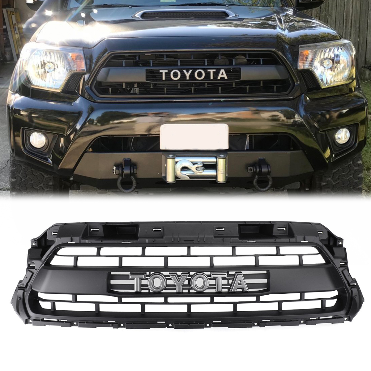 For Toyota Tacoma 2012 2013 2014 2015 Front Grill Grille w/ Lights W/Letter Matte Black