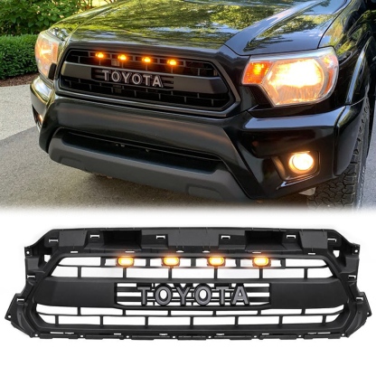 Front Grille For Toyota Tacoma 2012-2015 Grill Mesh w/LED Lights w/Letter Matte Black