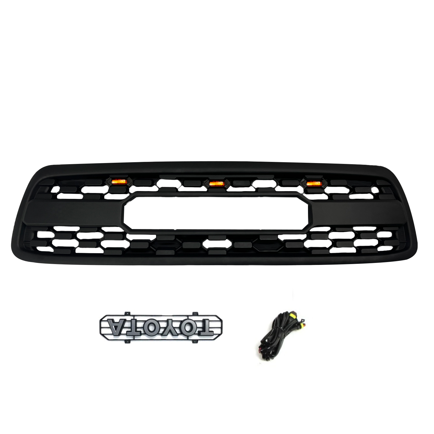 Front Grille For 2000-2002 Toyota Tundra Grill Matte Black W/ Letters & Led Lights