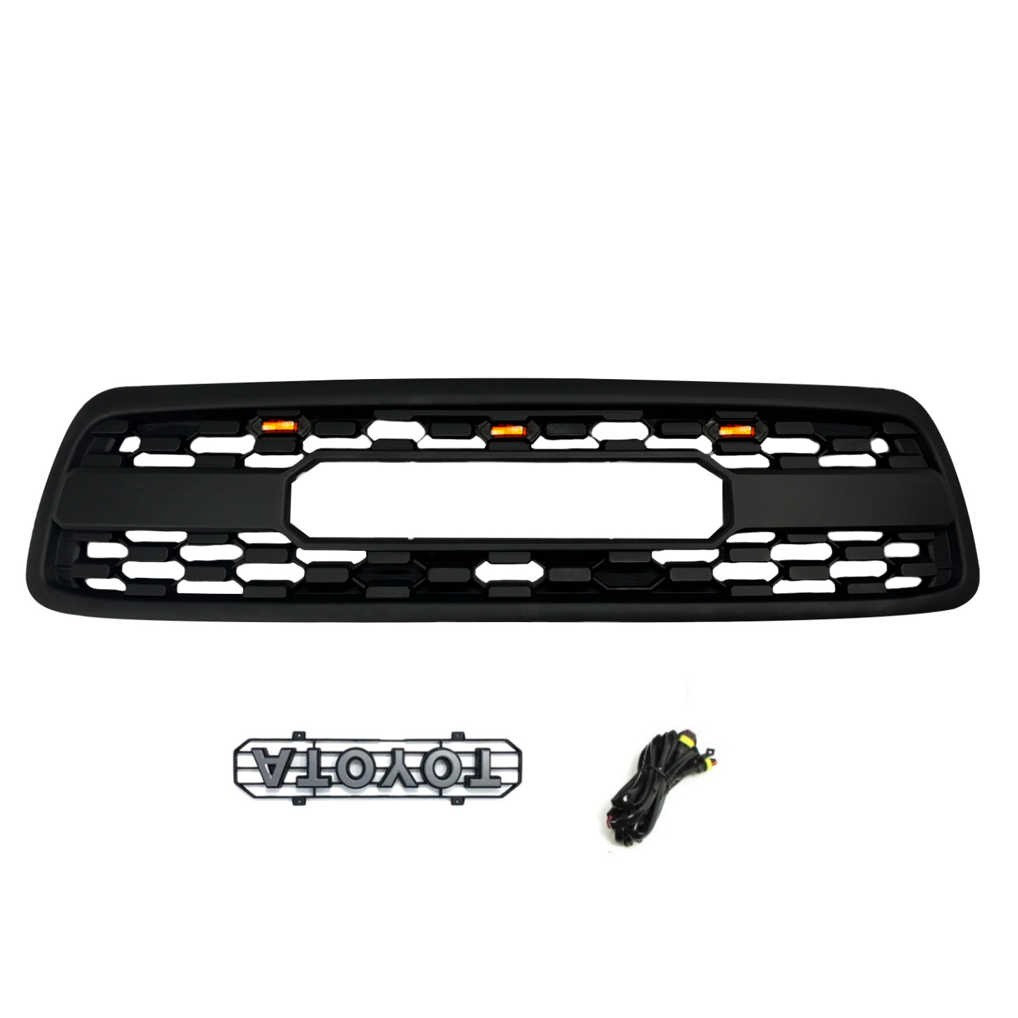 Front Grille For 2000-2002 Toyota Tundra Grill Matte Black W/ Letters & Led Lights