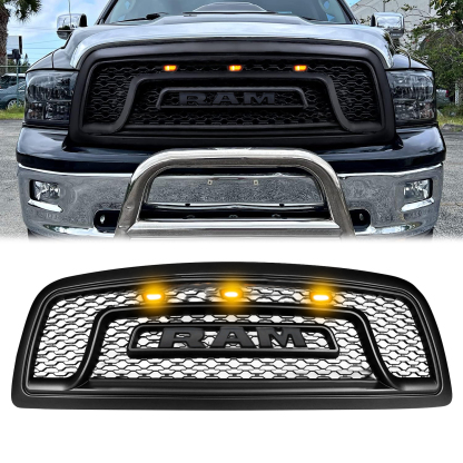 For 2009 2010 2011 2012 Dodge Ram 1500 Front Grille Rebel Style Grill with LED Light & Letter