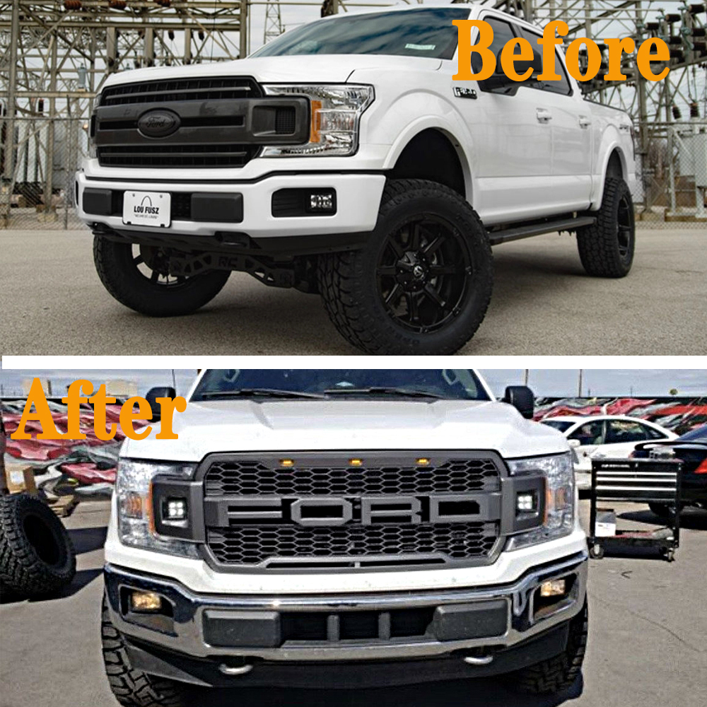 For 2018-2020 Ford F150 Grill Raptor Style Front Grille W/Led Lights w/Letter