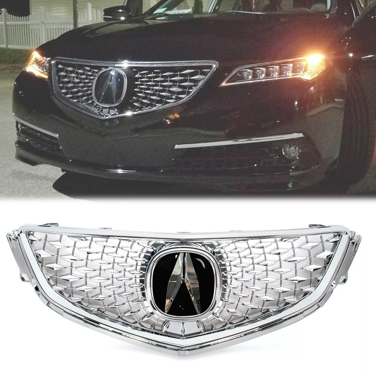  For 2015-2017 Honda Acura TLX Grille Chrome Upgrade 2018 Acura TLX Style Grill with Emblem