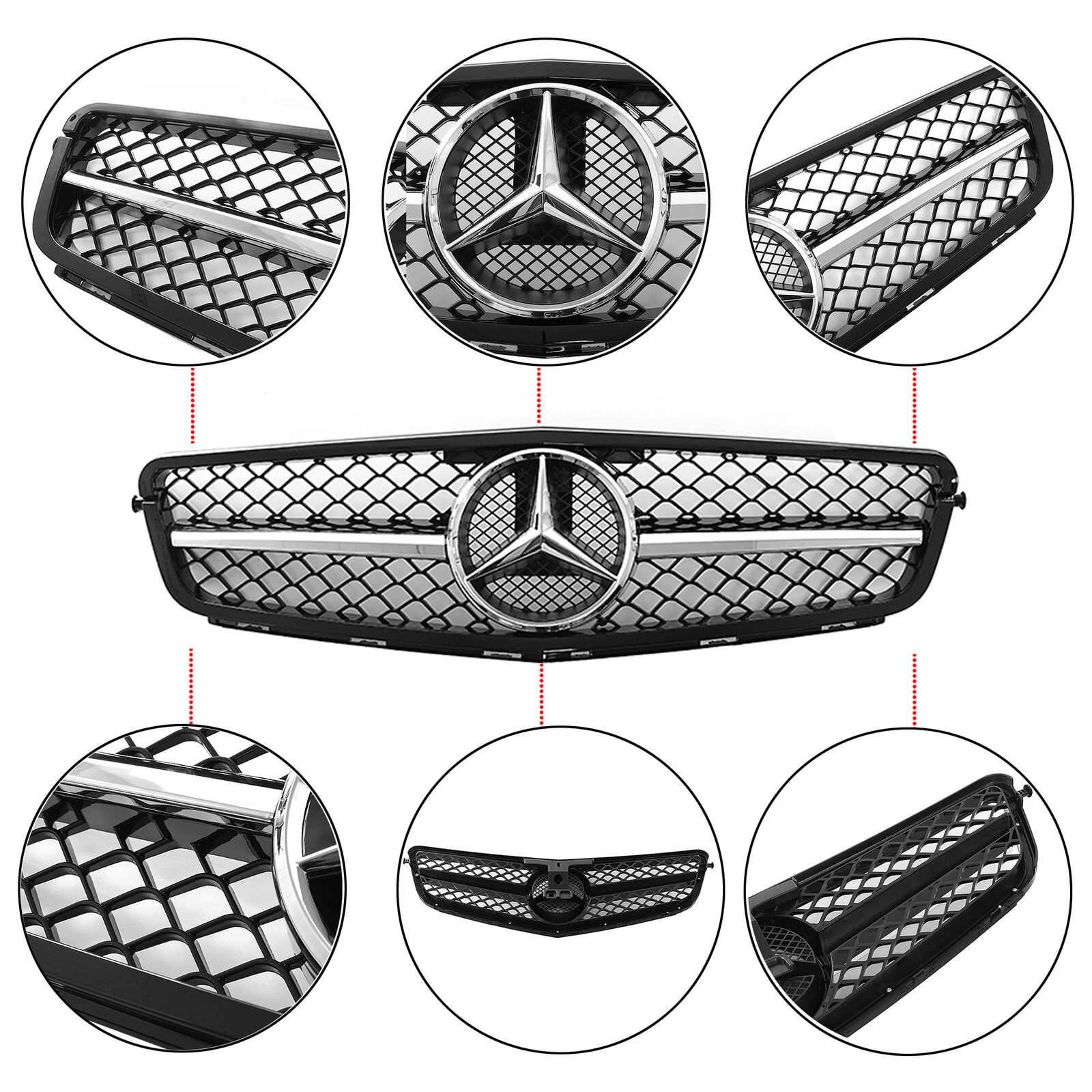 AMG Style Front Grill w/Badge For Mercedes Benz W204 C-CLASS C300 C350 2008-2013 Grille