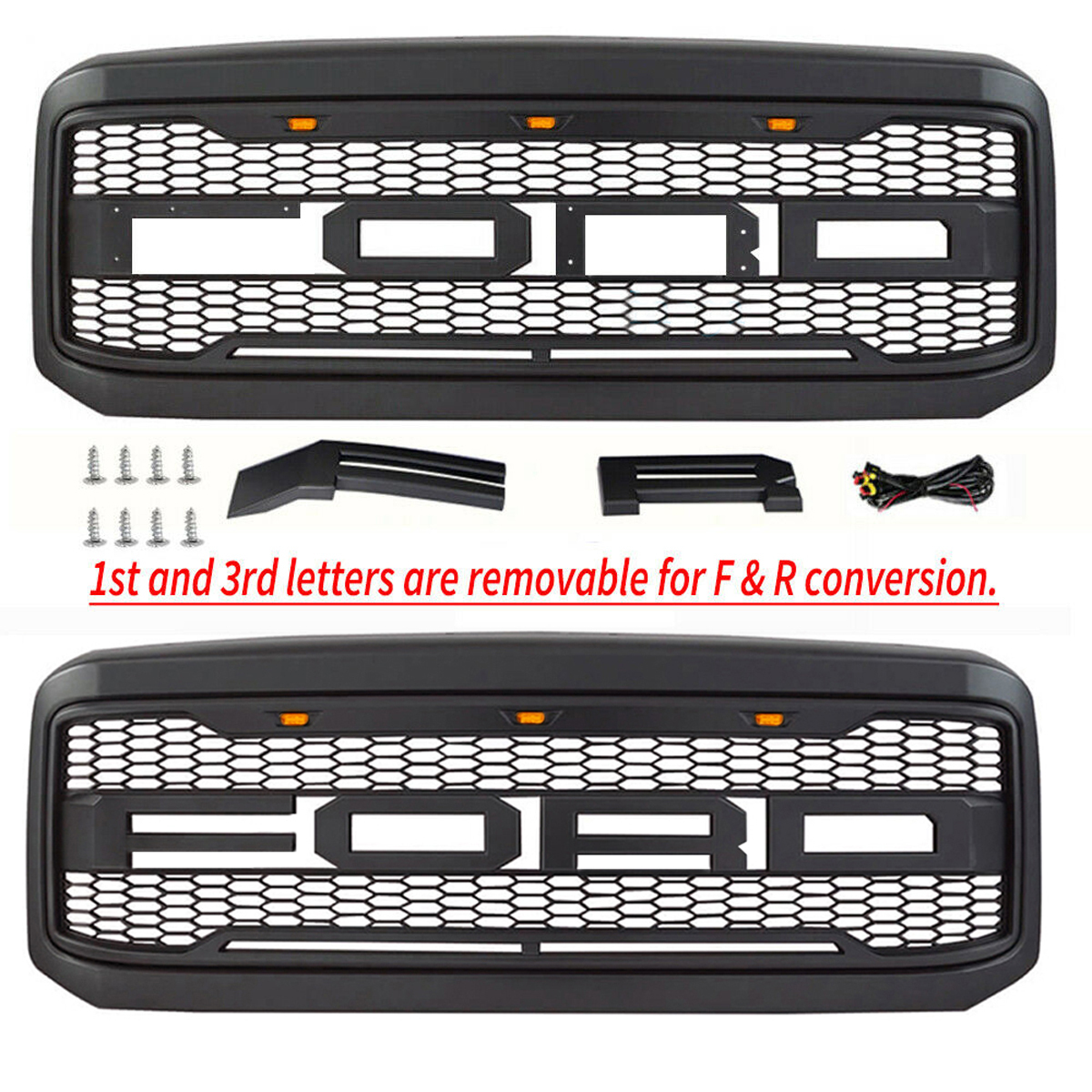 For 2005-2007 Ford Super Duty F250 F350 F450 F550 Grill Raptor Style Grille w/Led Light