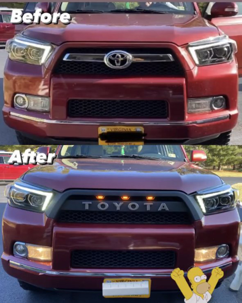 For 2010-2013 Toyota 4Runner TRD Pro Style Grille Matte Black Front Grill W/ Letters & LED Lights  