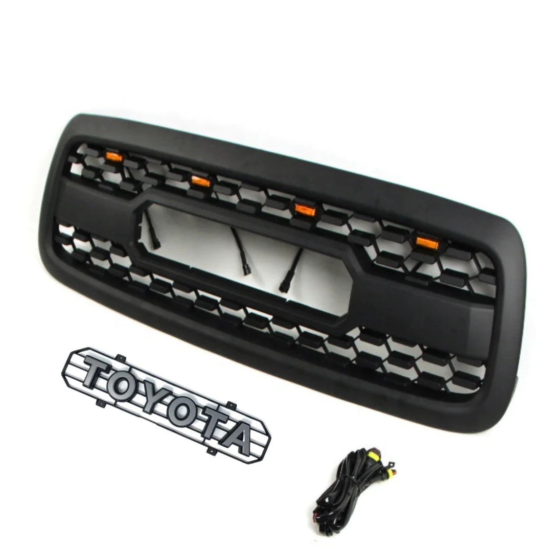 Front Grille For 2000-2002 Toyota Tundra Trd Pro Grill W/LED Lights and Letters Matte Black