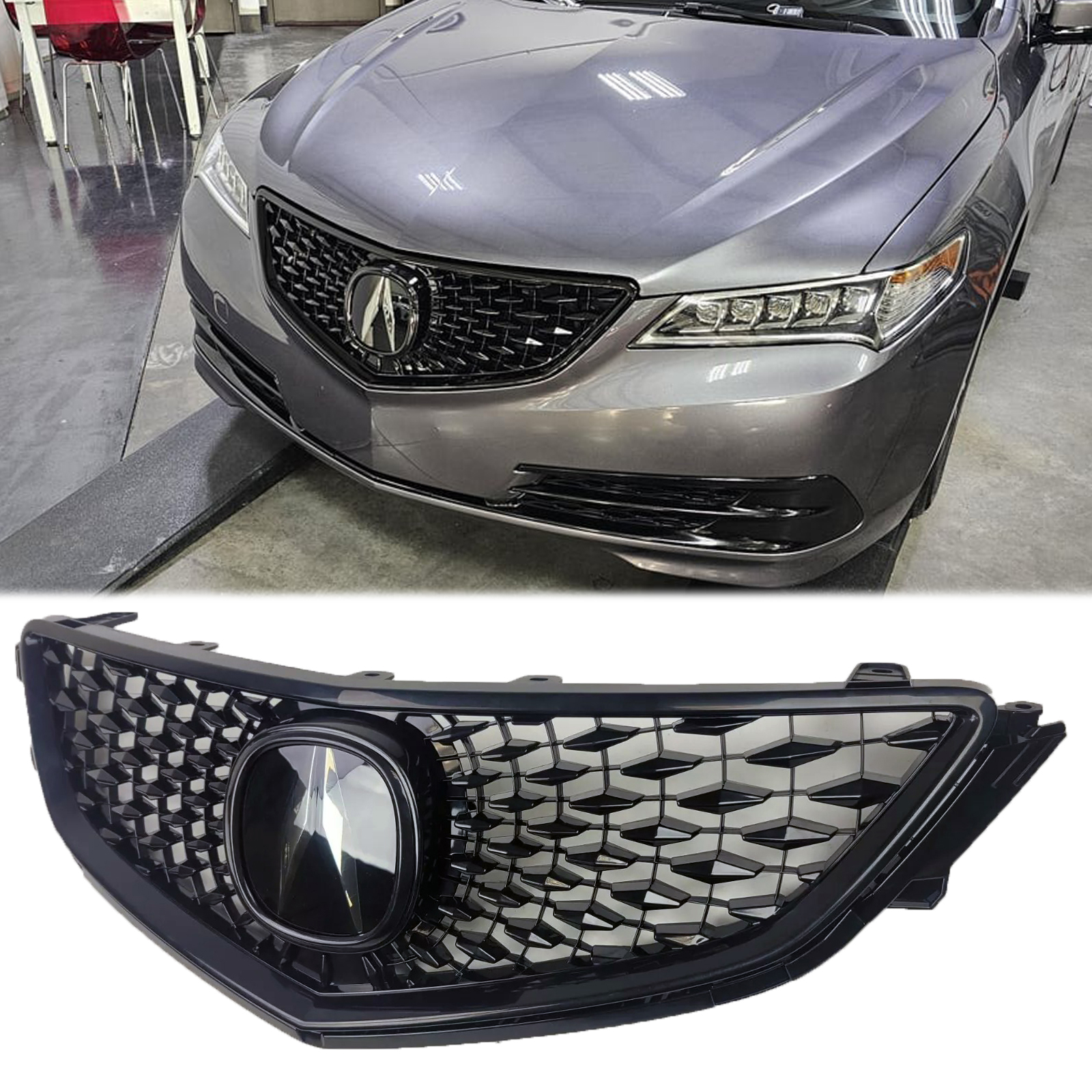 2018 Acura TLX Style Grill with Emblem For 2015-2017 Honda Acura TLX Glossy Black
