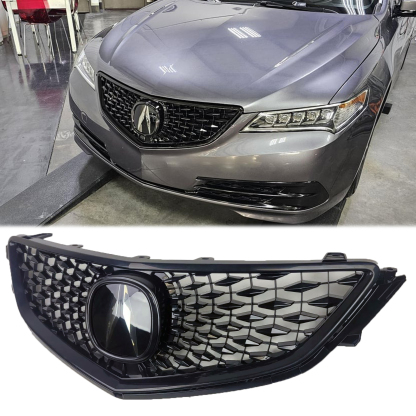 2018 Acura TLX Style Grill with Emblem For 2015-2017 Honda Acura TLX Glossy Black