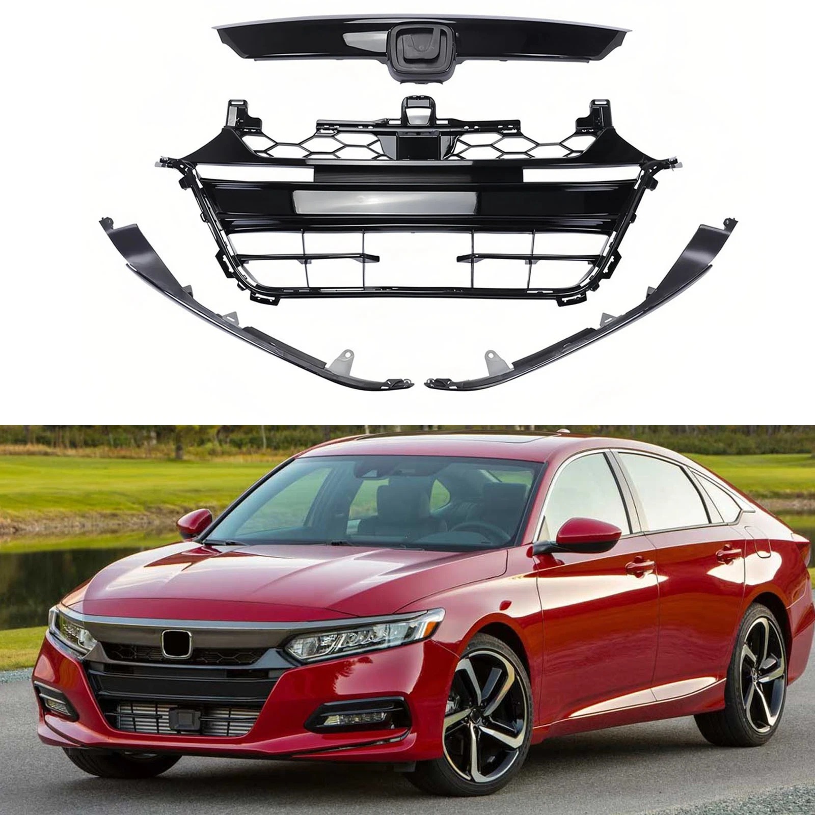 For 2018-2020 Honda Accord Grill Front Bumper Lower Grille Glossy Black 