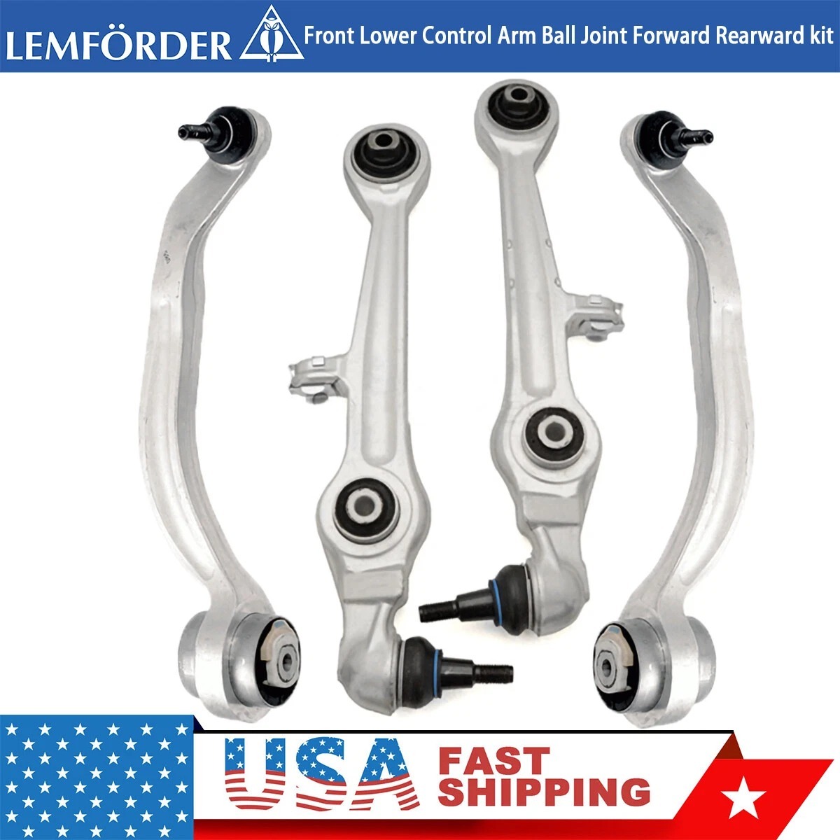 4x OE Lemforder Front Lower Forward Rearward Control Arms Kit for Audi A4 A6 C5