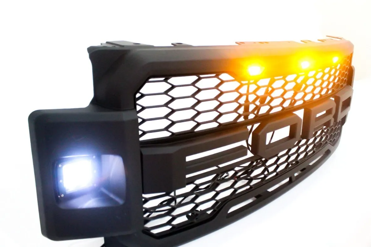 For 2017-2019 FORD F250 F350 Super Duty Raptor Style Grill Front Grille W/LED Matte black