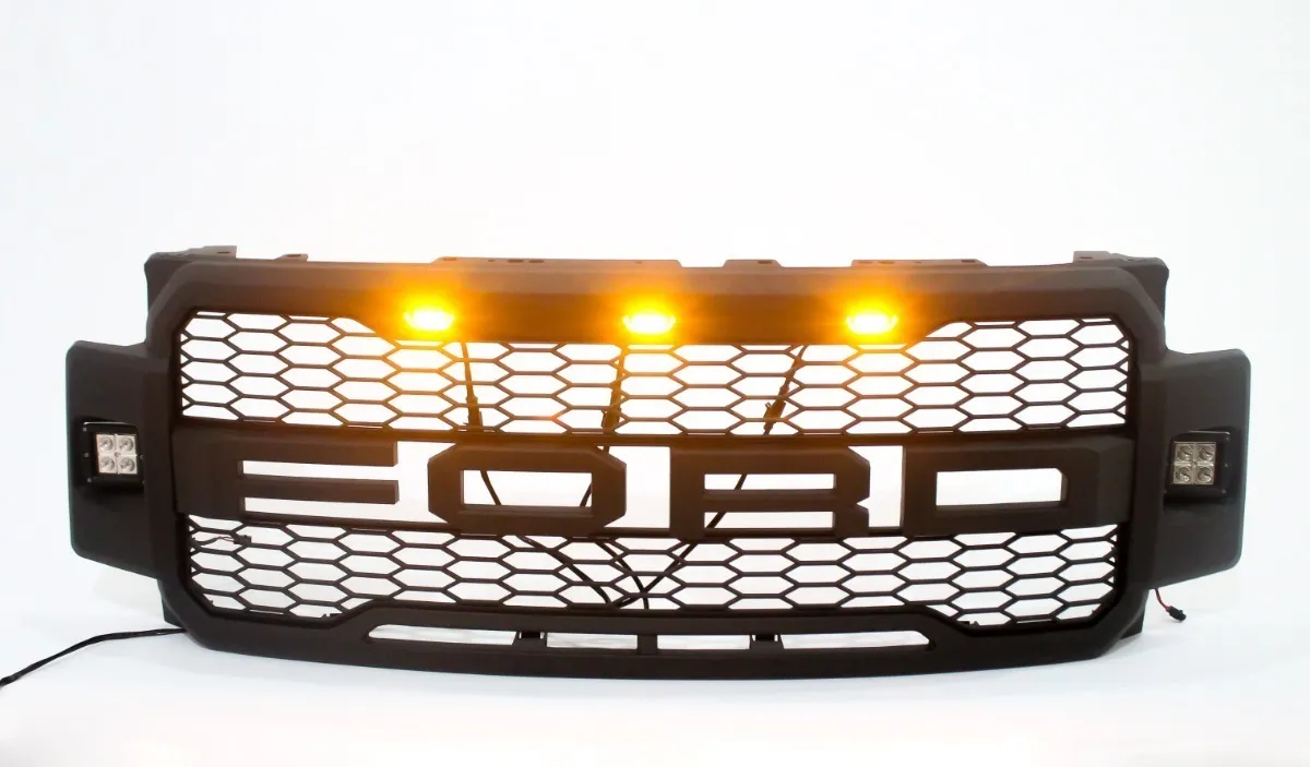 For 2017-2019 FORD F250 F350 Super Duty Raptor Style Grill Front Grille W/LED Matte black