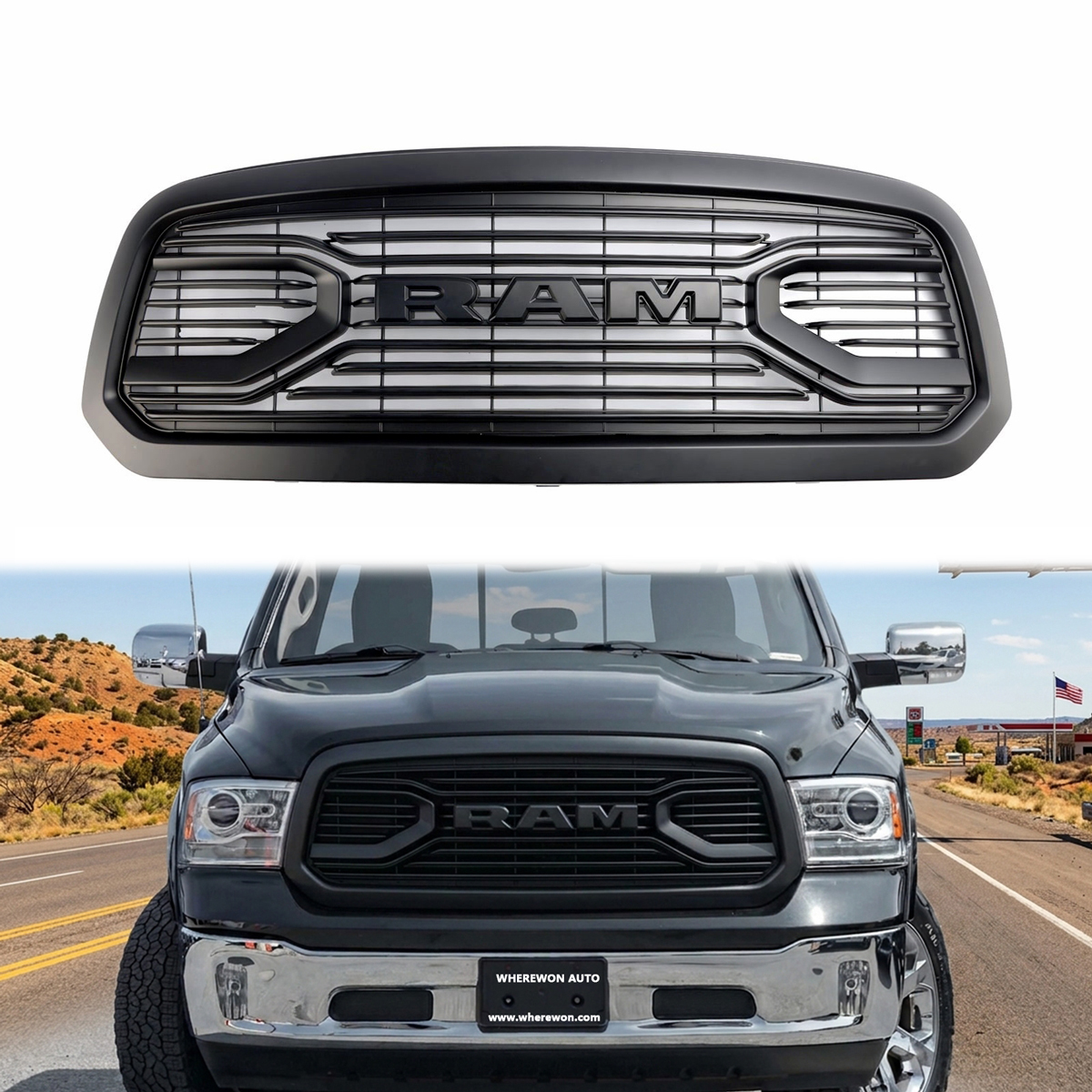 For Dodge Ram 1500 2013-2018 Grill Big Horn Style Grille Matte Black Mesh w/ Letter