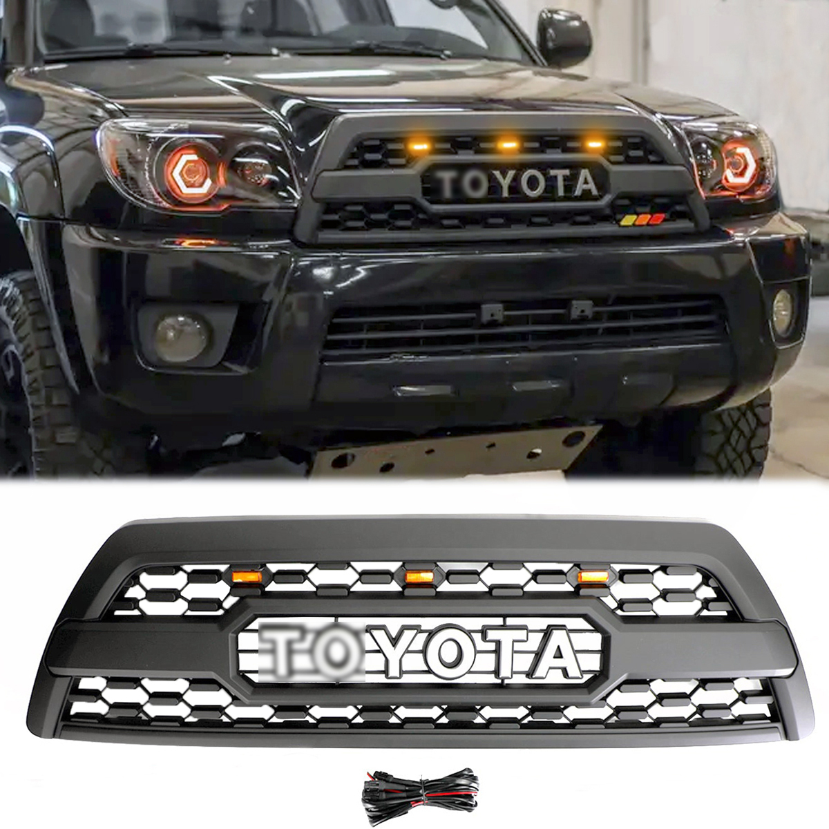 For Toyota 4Runner 2006-2009 Trd Pro Style Grill Front Grille W/ Led Light Matte Black