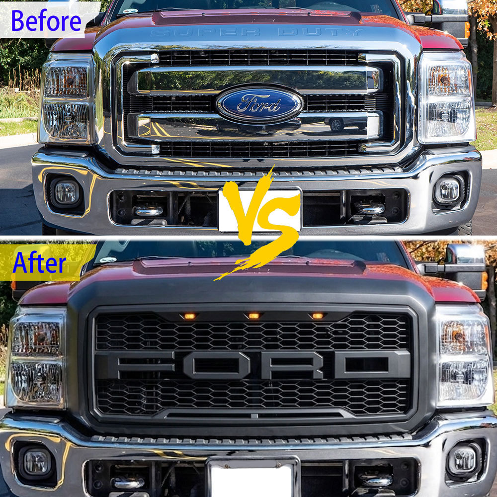 2011-2016 Ford F250 F350 F450 F550 Super Duty Grill Raptor Style Front Grille w/ Light