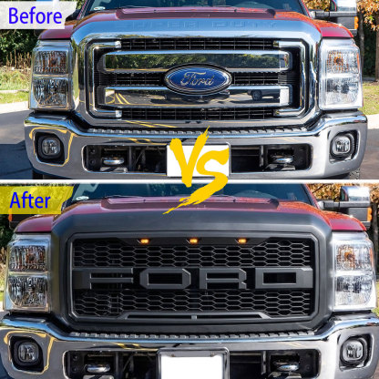 2011-2016 Ford F250 F350 F450 F550 Super Duty Grill Raptor Style Front Grille w/ Light