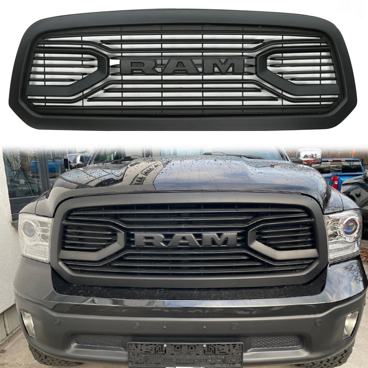 For 2013-2018 Dodge Ram 1500 Grill Big Horn Style Front Grille with Letter Matte Black