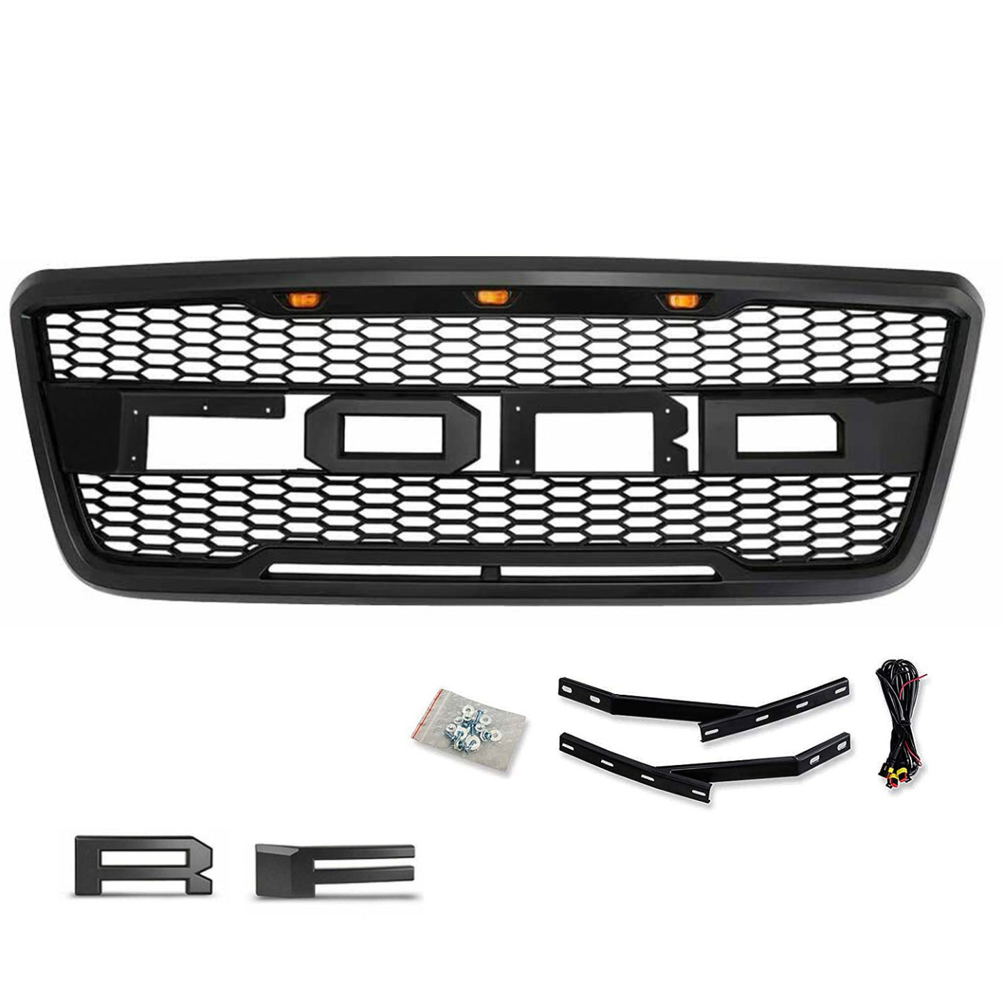 For 2004-2008 Ford F150 Raptor Style Grill Front Grille Bumper Hood Mesh w/ LED