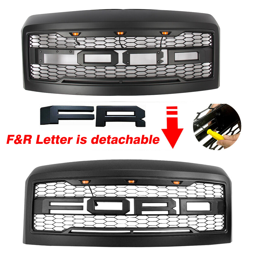 Front Grille For 2008-2010 Ford F250 F350 Super Duty Raptor Style Grill W/ Letters Matte Black