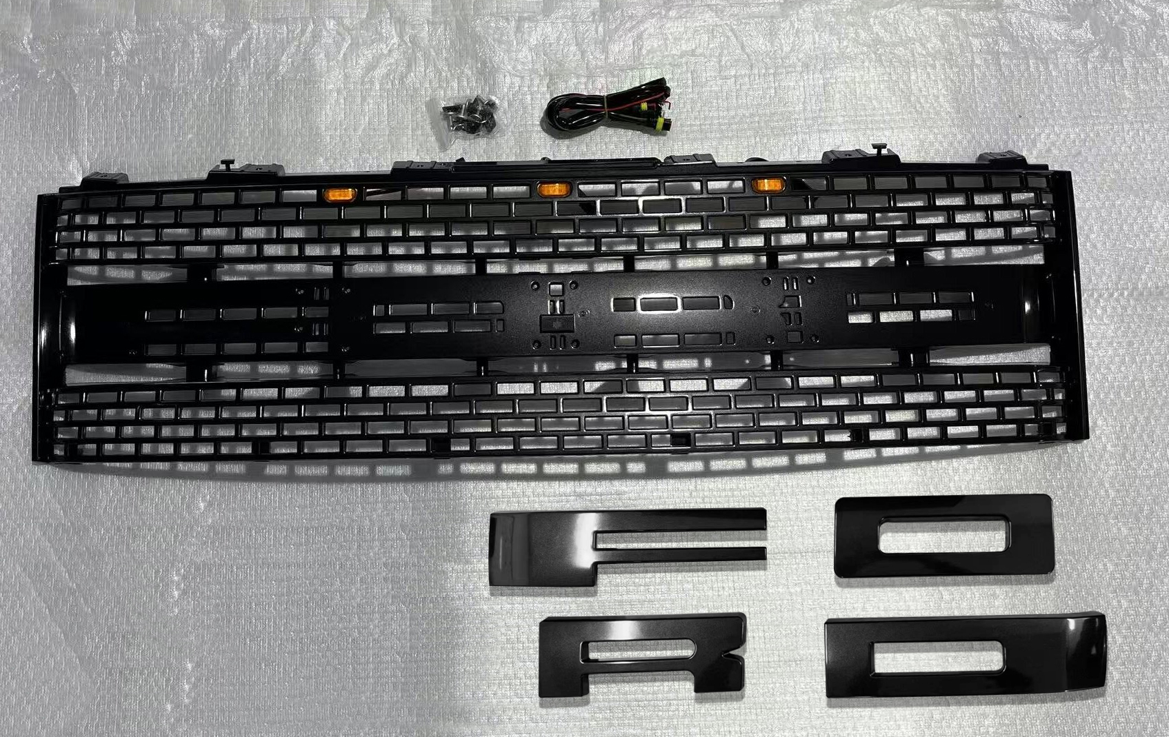 Front Grille For 2010 2011 2012 2013 2014 Ford F150 SVT Raptor Grill Black Pearl Mesh with Amber LED Light