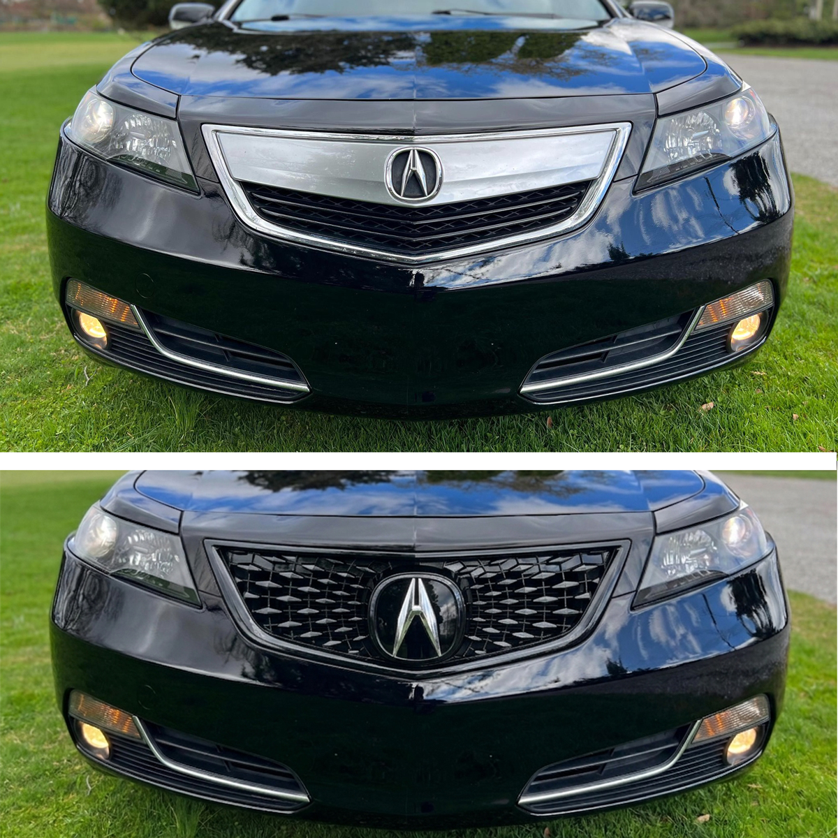 For 2012-2014 Acura TL Front Grille Gloss Black Grill with Emblem