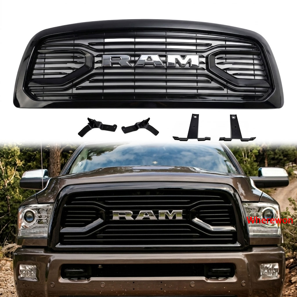For 2013-2018 Dodge RAM 2500 3500 Grill Big Horn Style Front Grille Gloss Black & Letter Chrome