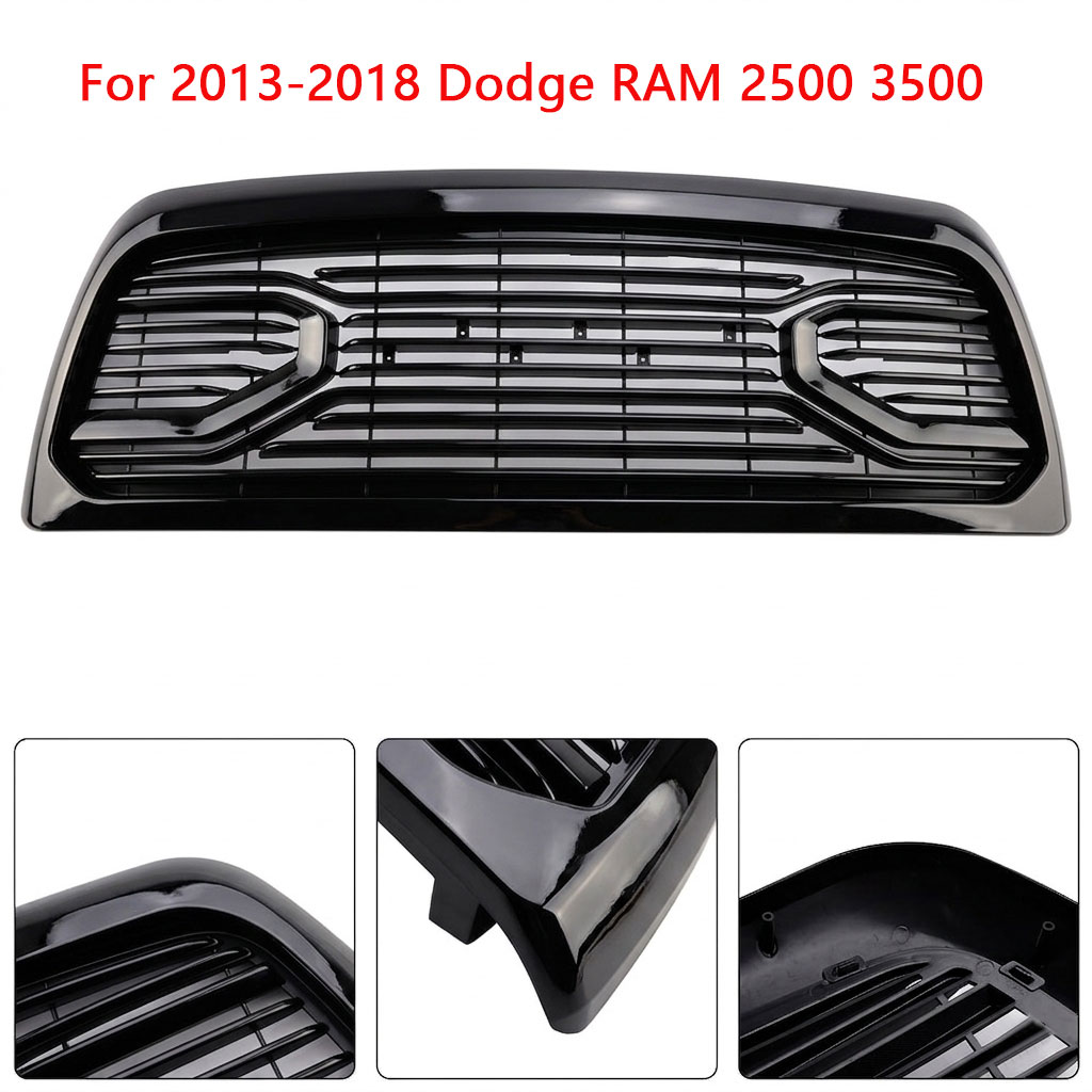 For 2013-2018 Dodge RAM 2500 3500 Grill Big Horn Style Front Grille Gloss Black & Letter Chrome