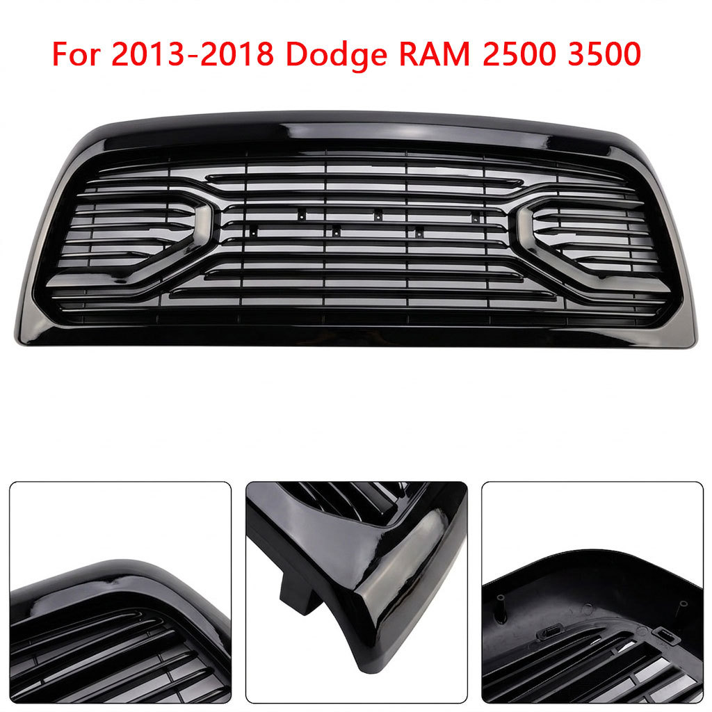 For 2013-2018 Dodge RAM 2500 3500 Grill Big Horn Style Front Grille Gloss Black & Letter Chrome
