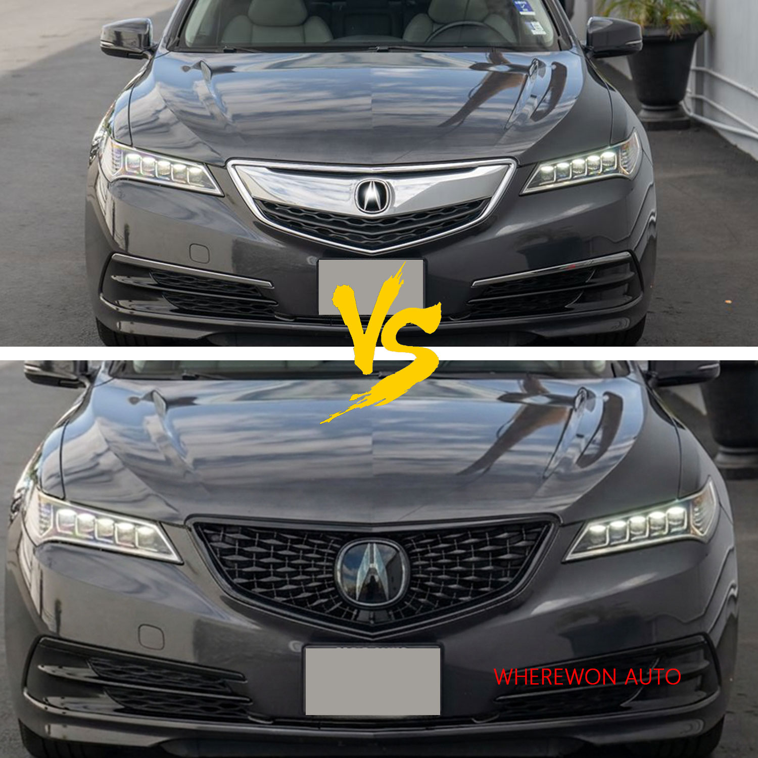 For 2015-2017 Honda Acura TLX Upgrade Grill with Emblem Grille Glossy Black