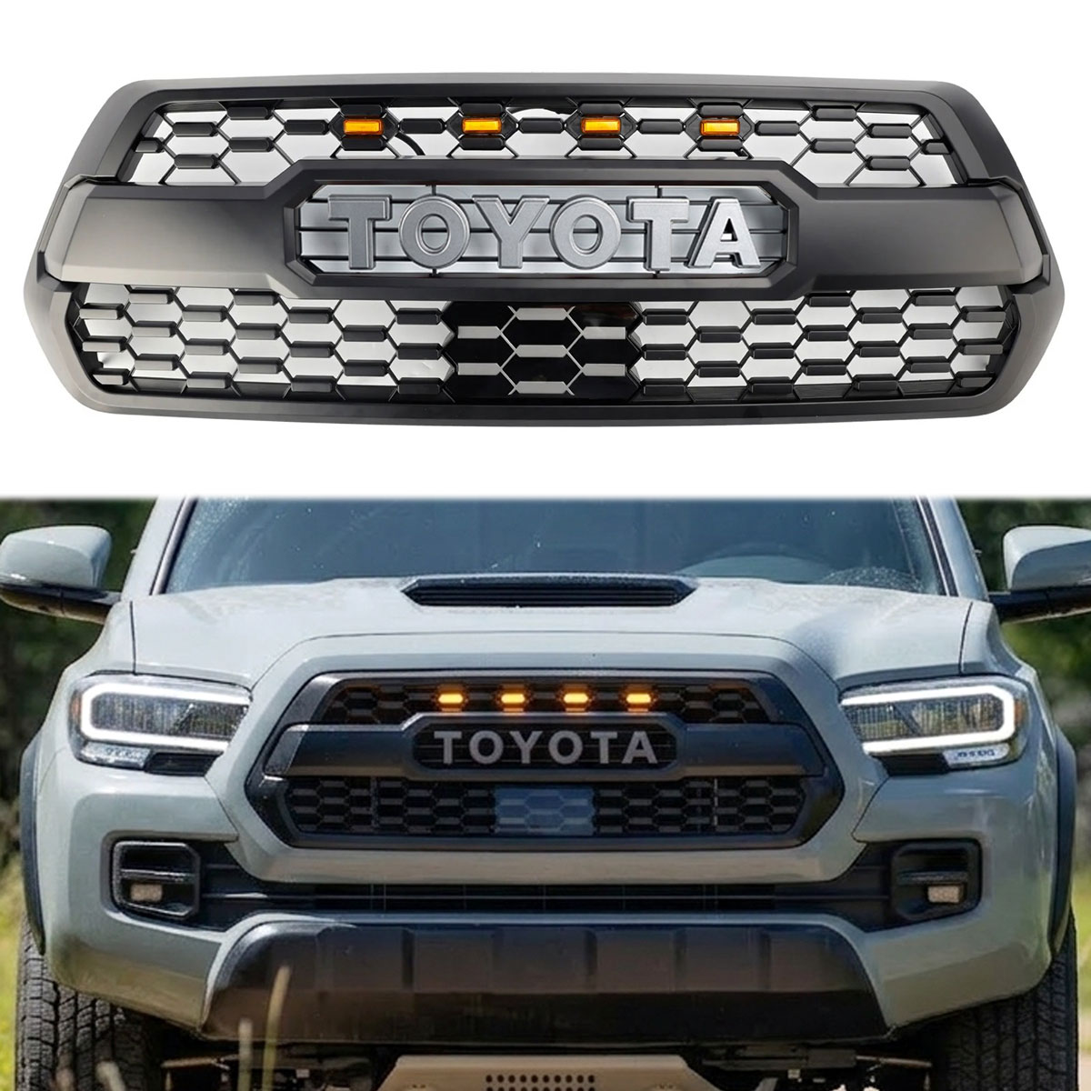 For 2016-2023 Toyota Tacoma Grill Trd Pro Style Front Grille W/ Light + Sensor Cover