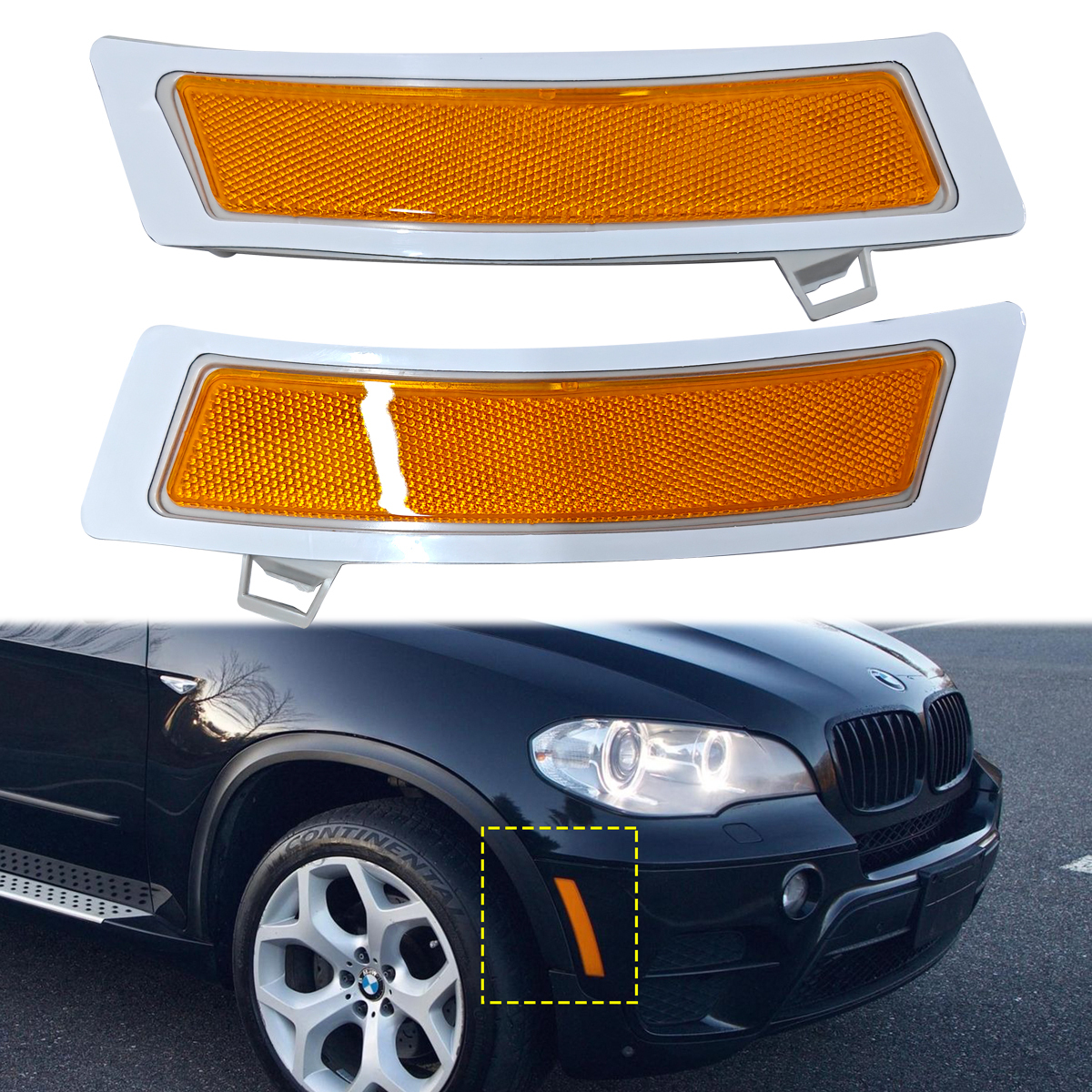 Front Bumper Amber Reflector Side Marker Light For 2011-2013 BMW E70 X5 Lci