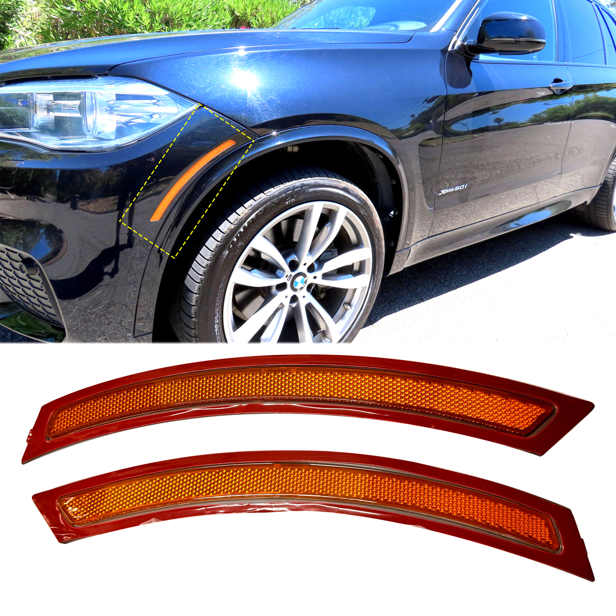 Front Bumper Amber Reflector Side Marker Light For 2014-2017 BMW F15 F85 X5