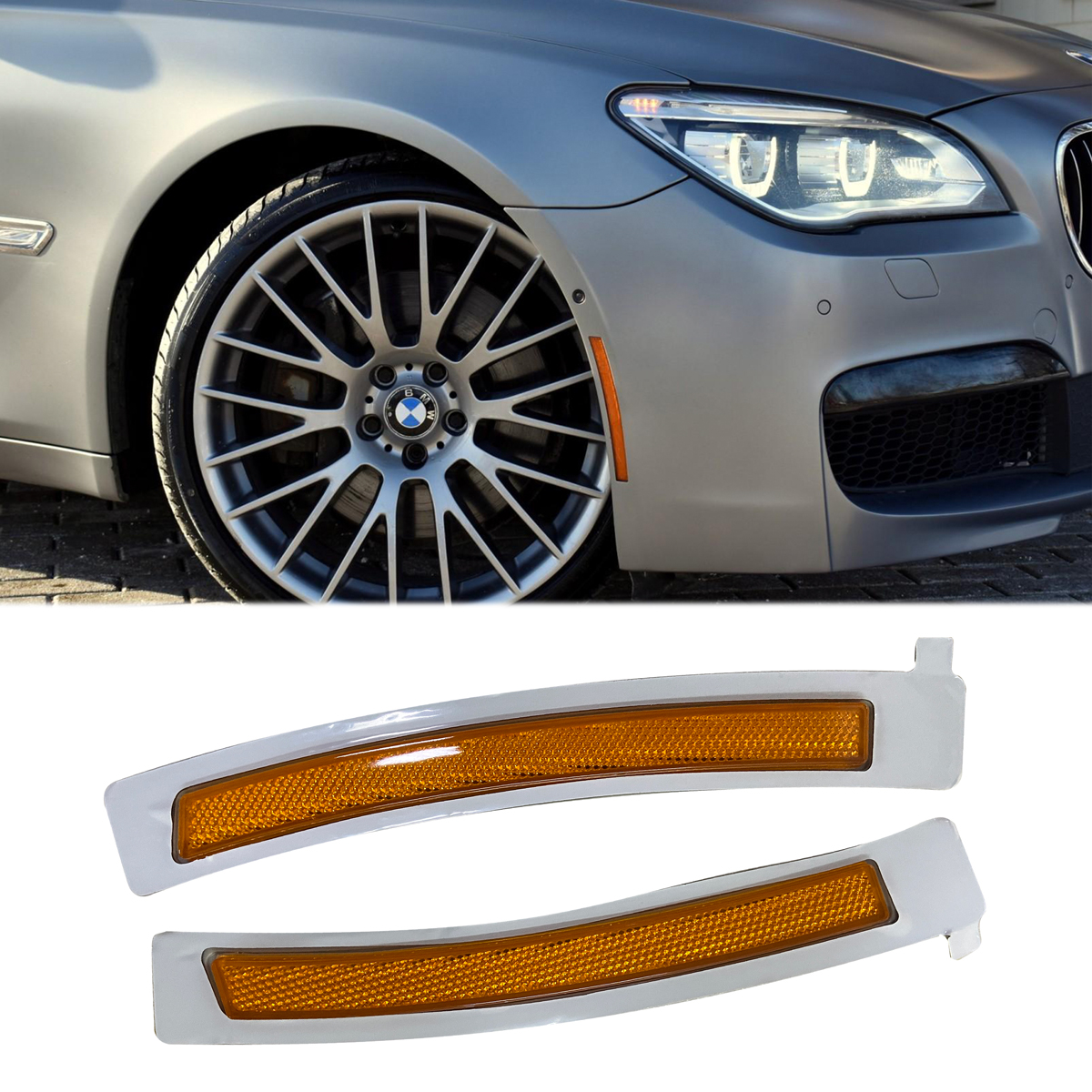 Front Bumper Amber Reflector Side Marker Light For BMW F01 F02 7-Series 2009-2015