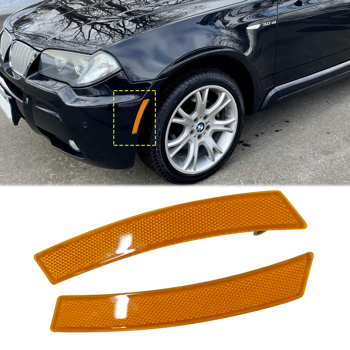 Front Bumper Amber Reflector Side Marker Light For BMW X3 E83 M Sport 2007-2010