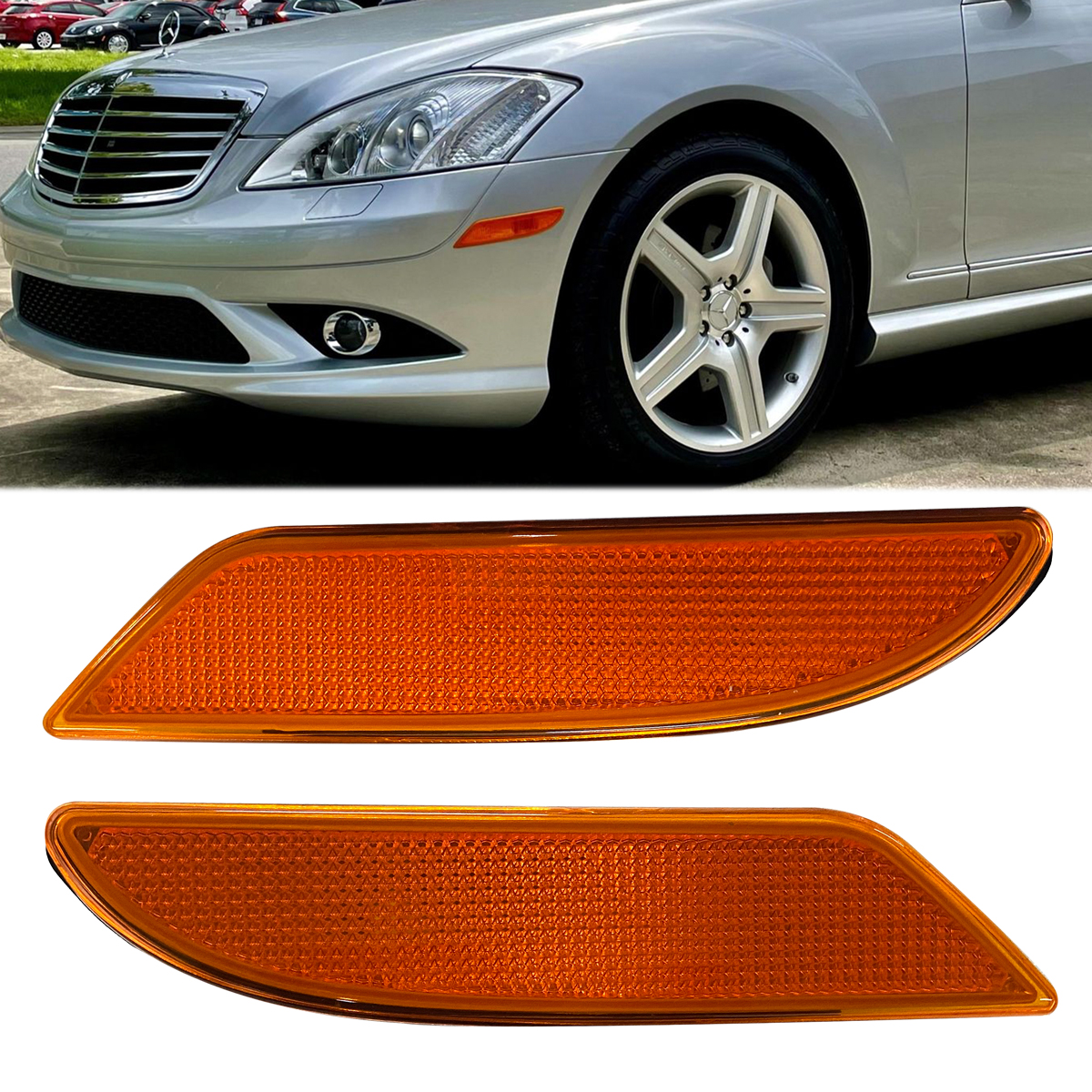 Front Bumper Amber Side Marker Light Cover For 2007-2009 Mercedes Benz W221 S450 S550