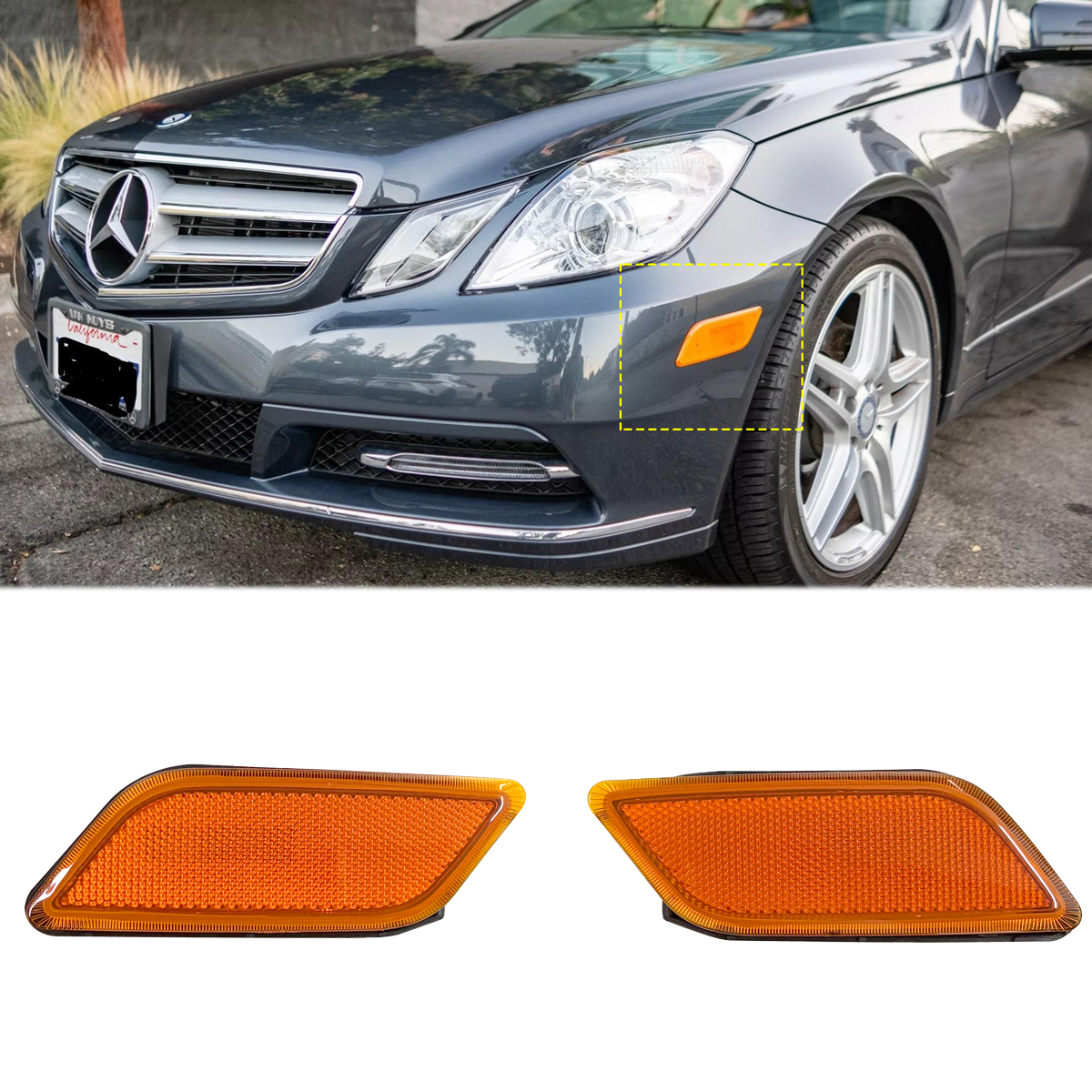 Front Bumper Amber Side Marker Light Cover For 2010-2013 Mercedes Benz C207 E Class 2 Door