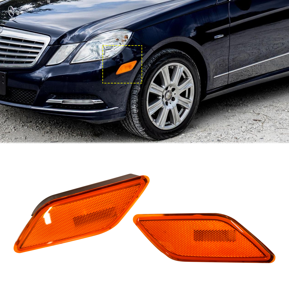 Front Bumper Amber Side Marker Light Cover For 2010-2013 Mercedes Benz W212 E-Class 4-Door