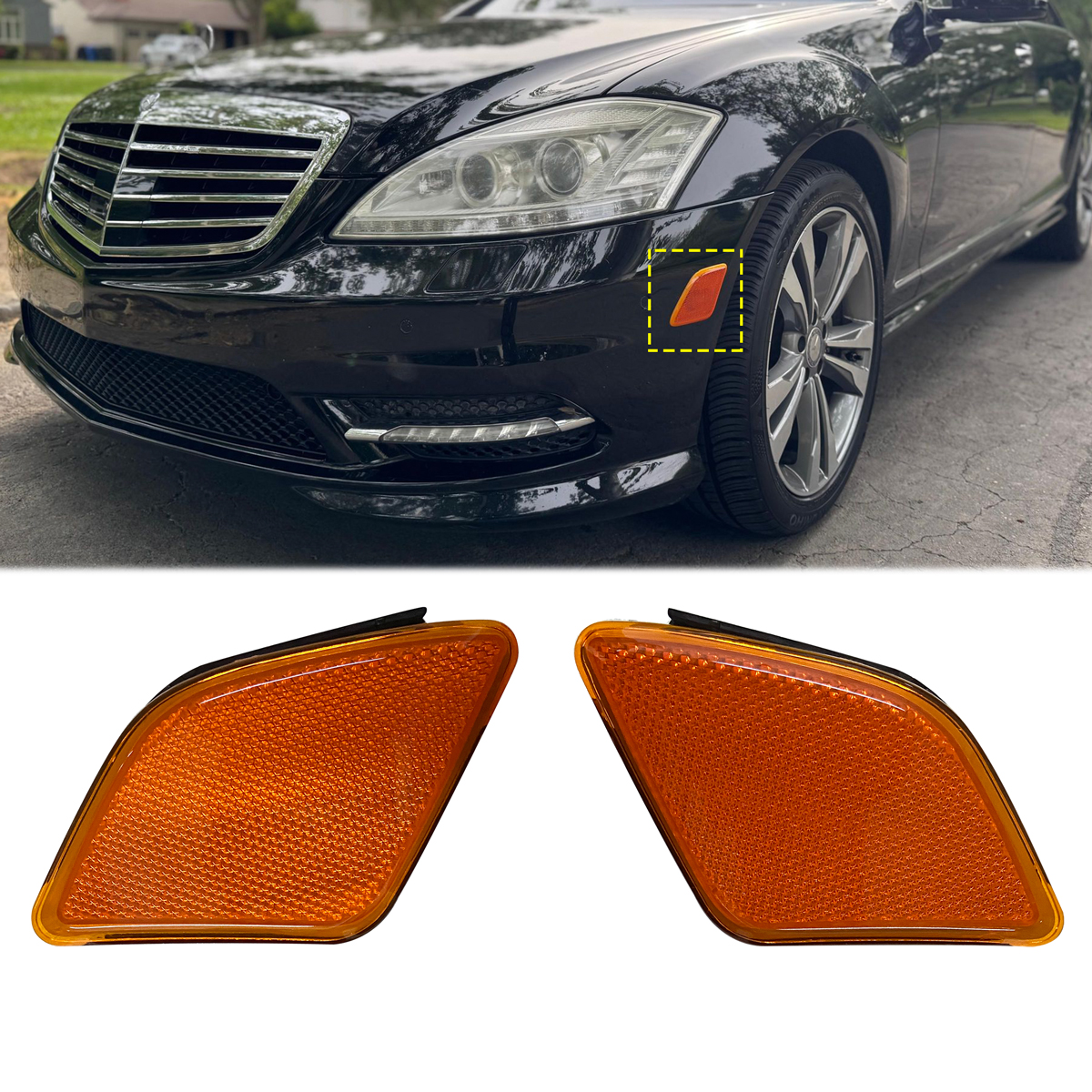 Front Bumper Amber Side Marker Light Cover For 2010-2013 Mercedes Benz W221 S550 S400