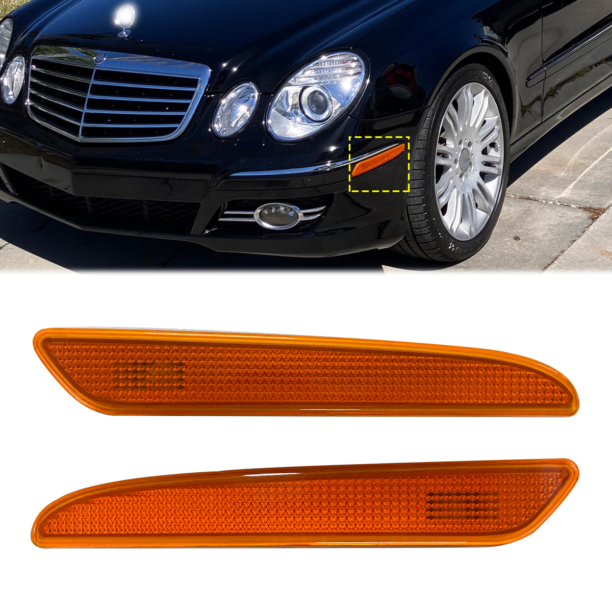 Front Bumper Amber Side Marker Light Cover For Mercedes Benz E-Class W211 2007-2009