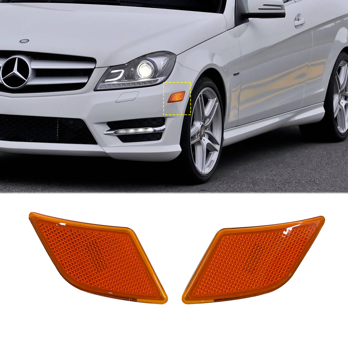 Front Bumper Amber Side Marker Light Cover For Mercedes Benz W204 C300 C230 C350