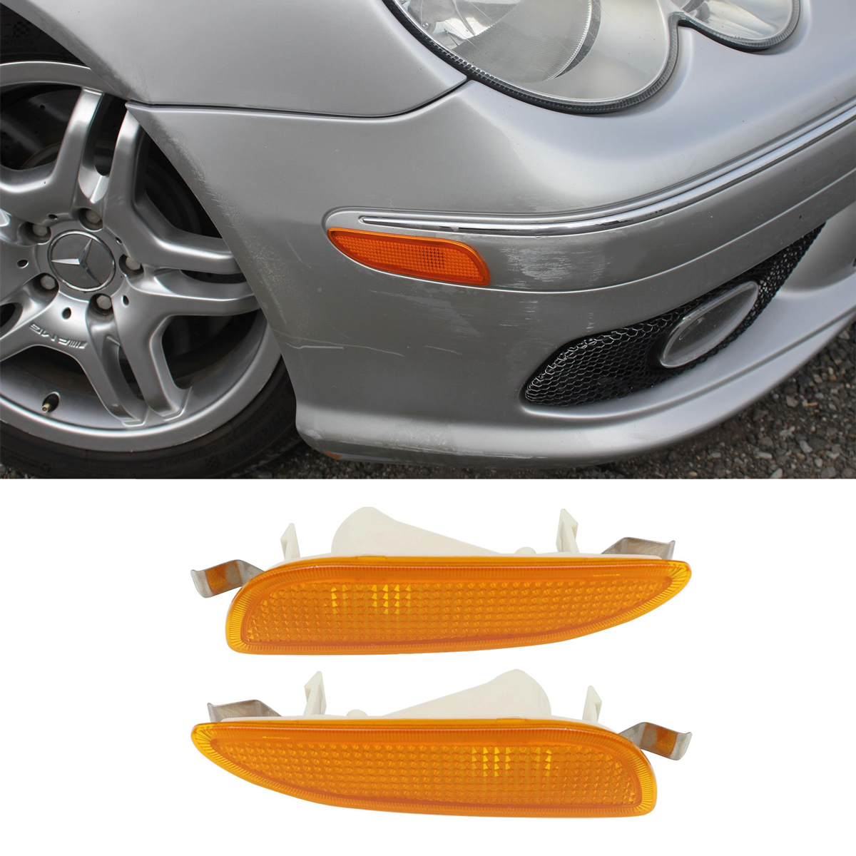 Front Bumper Amber Side Marker Light Cover For 2003-2009 Mercedes Benz CLK320 CLK350 CLK500 