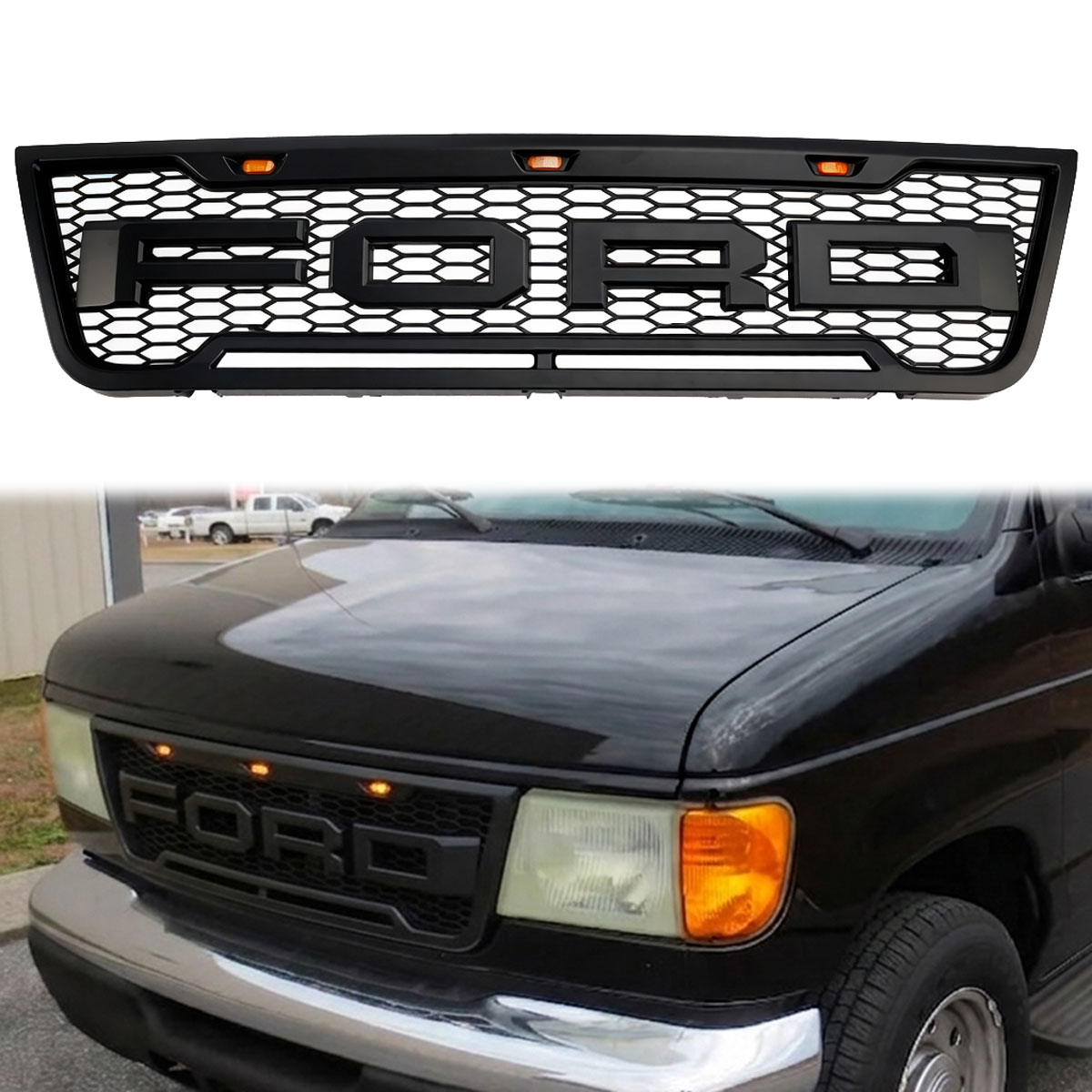 Front Grille For Ford E150 E250 E350 2003-2007 Grill With LED Lights
