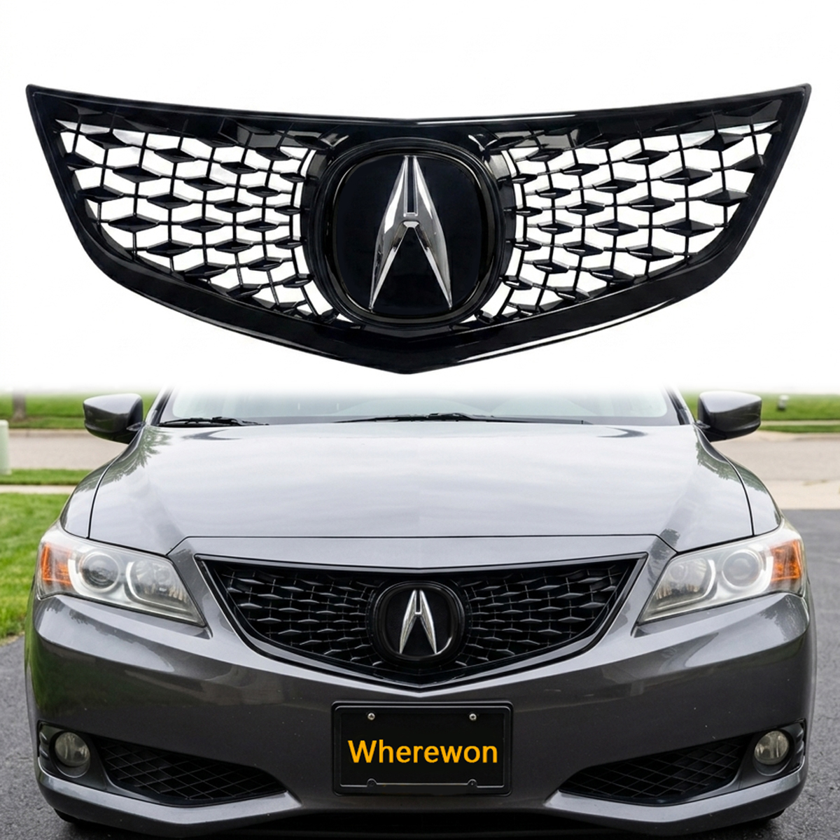 For 2013 2014 2015 Acura ILX Front Grille Gloss Black Grill w/ Emblem