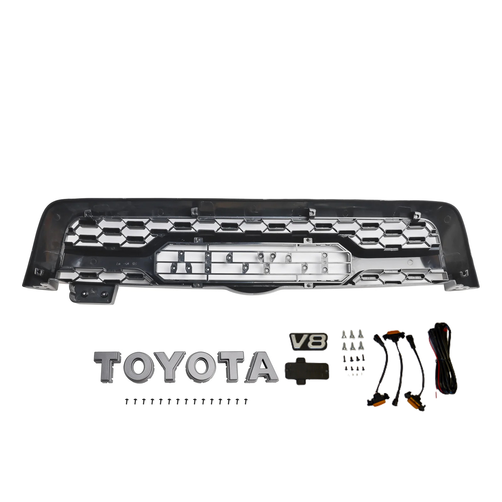 For 2005 2006 2007 Toyota Sequoia Front Grill Grille Matte Black Mesh With Letters & LED Lights